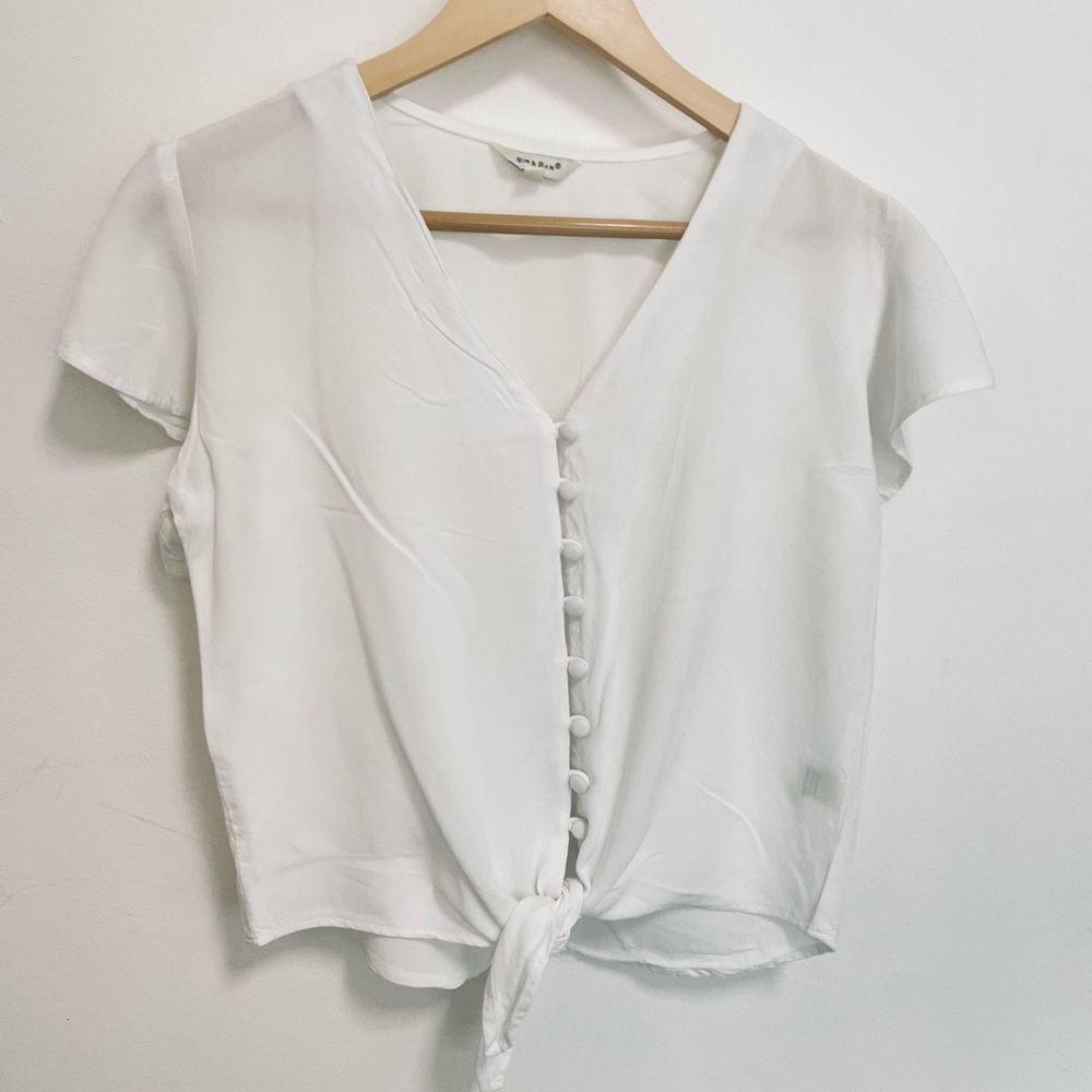 Elegant White Button-Down Tie-Front Blouse